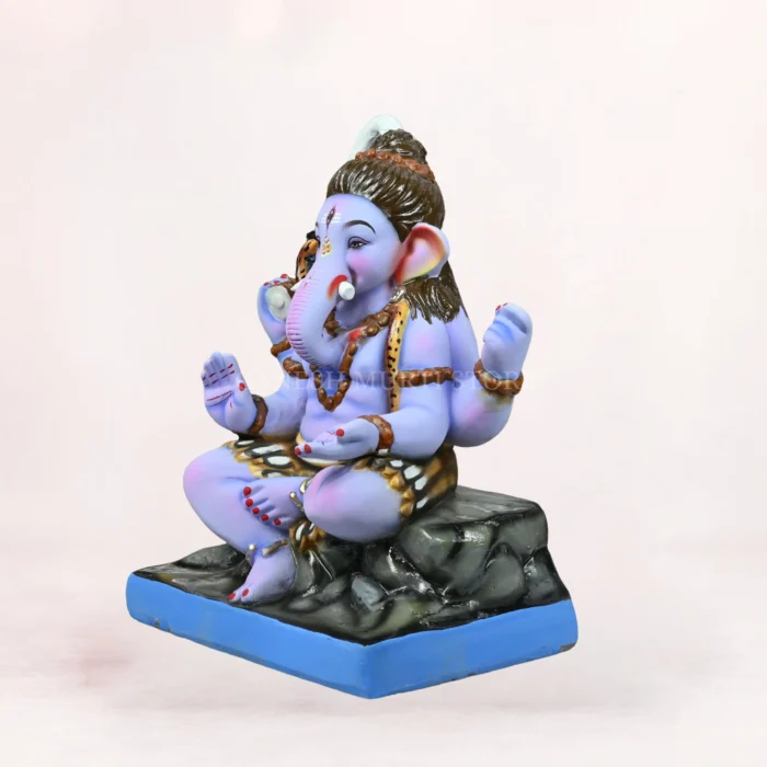 Zoomed-in close-up view highlighting the intricate ornaments and traditional features of the Shiva Avtar Ganesha 20 Inch Eco Friendly Ganpati Idol.
