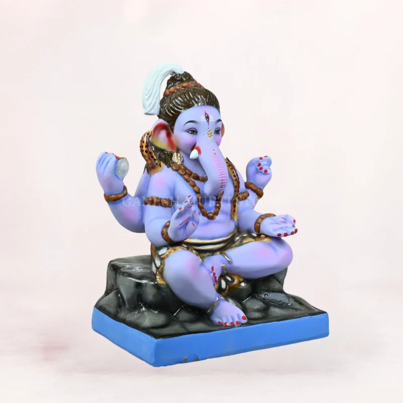 Front side profile view of handcrafted Shiva Avtar Ganesha 20 Inch Eco Friendly Ganpati Idol made from natural Shadu Mati clay.