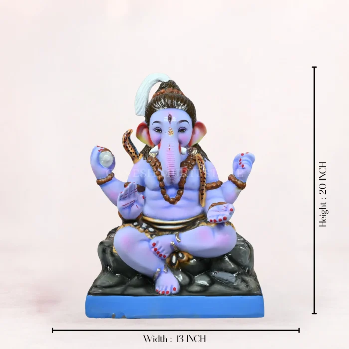 Zoomed-in close-up view highlighting the intricate ornaments and traditional features of the Shiva Avtar Ganesha 20 Inch Eco Friendly Ganpati Idol.