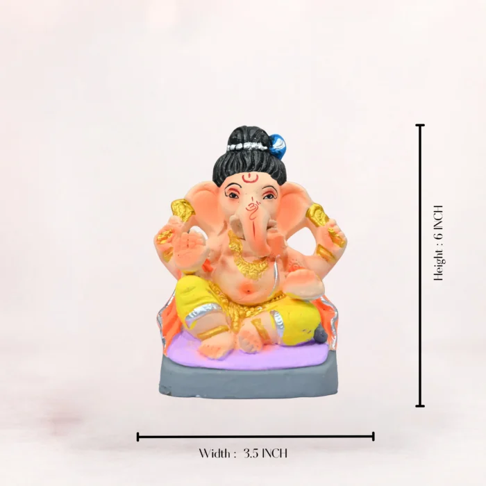 6 Inch Eco-Friendly Ekadanta Ganpati Idol with height measurement scale