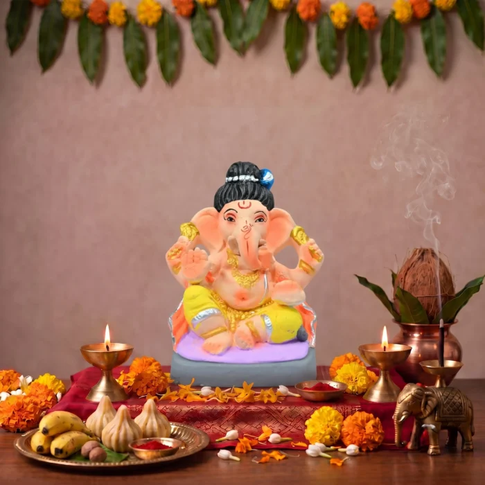 6 Inch Eco-Friendly Ekadanta Ganpati Idol 3 6 Inch Eco-Friendly Ekadanta Ganpati Idol handcrafted with natural clay