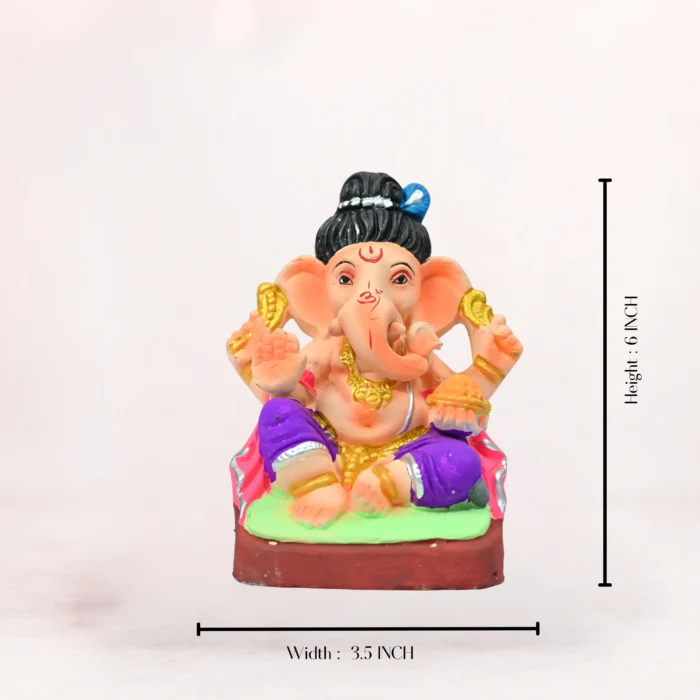Hand-painted 6 Inch Ekadanta Purple Dhoti Eco-Friendly Clay Ganpati Idol decorated with non-toxic colors