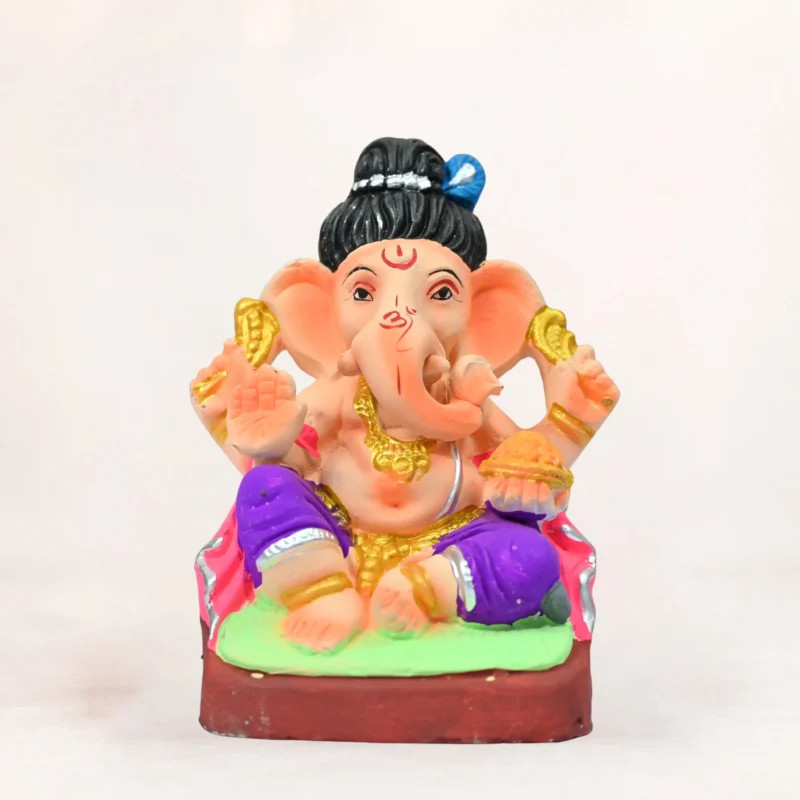 6 Inch Ekadanta Purple Dhoti Eco-Friendly Clay Ganpati Idol made from natural Shadu Mati