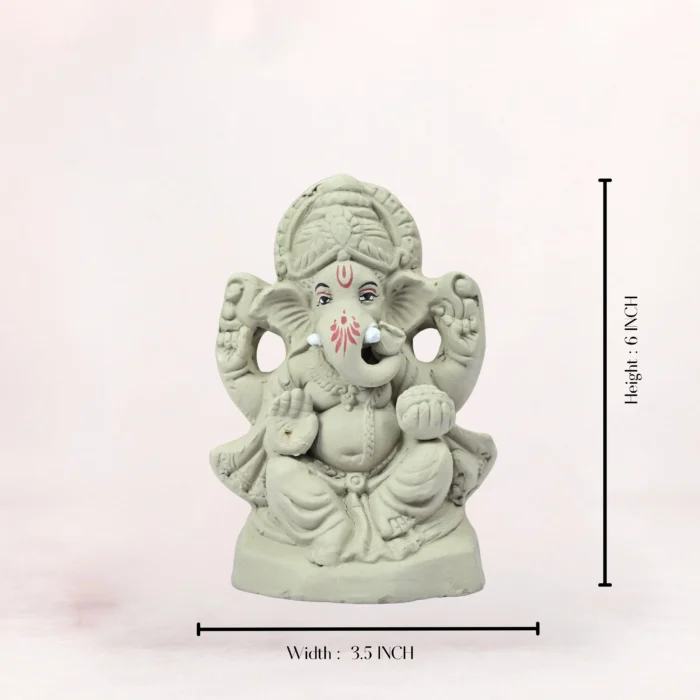 6 Inch Mangala Murti Eco-Friendly Clay Ganpati Idol with height measurement scale