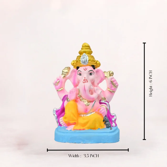 6 Inch Vishwanetra Eco-Friendly Clay Ganpati Idol with height measurement scale